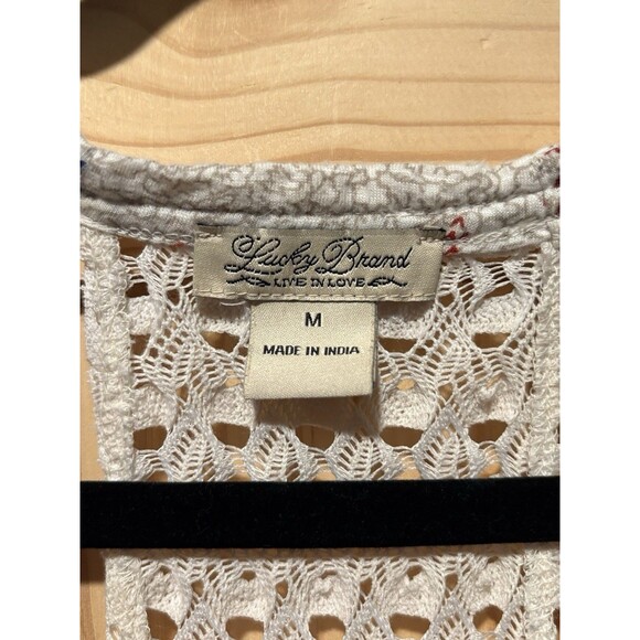 Lucky Brand Tank Top Womens Size Medium Blue Red Floral Crochet Sleeveless Racer - Picture 3 of 4